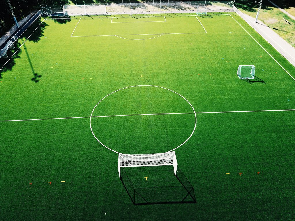 A school astroturf pitch set up for football practice