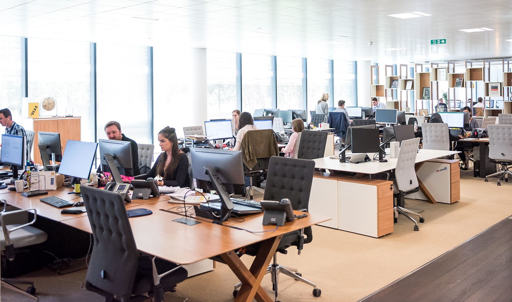 A busy public sector office with employees using new computers