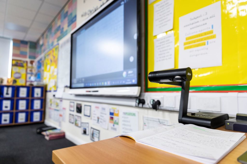 Interactive touchscreen board in a classroom